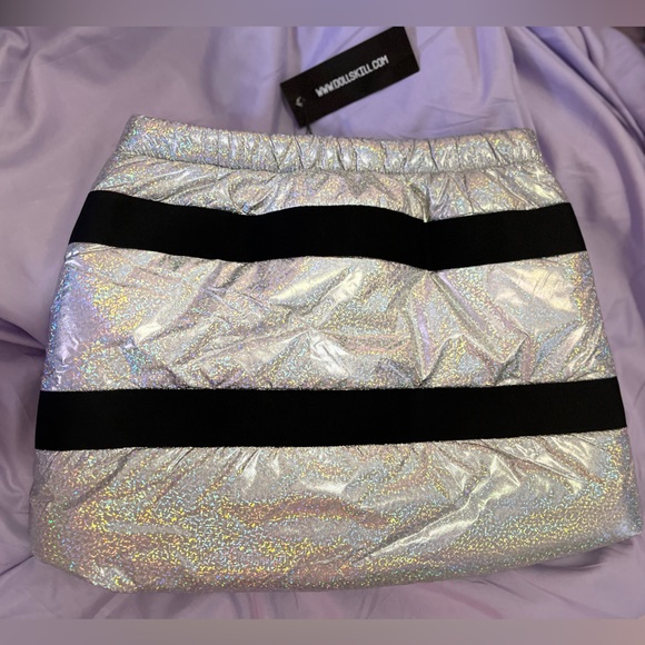 Dolls Kill Skirts Club Exx Space Raid Holographic Puffer Mini Skirt